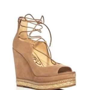 Sam Edelman Lace Up Nude Suede Wedge Sandals